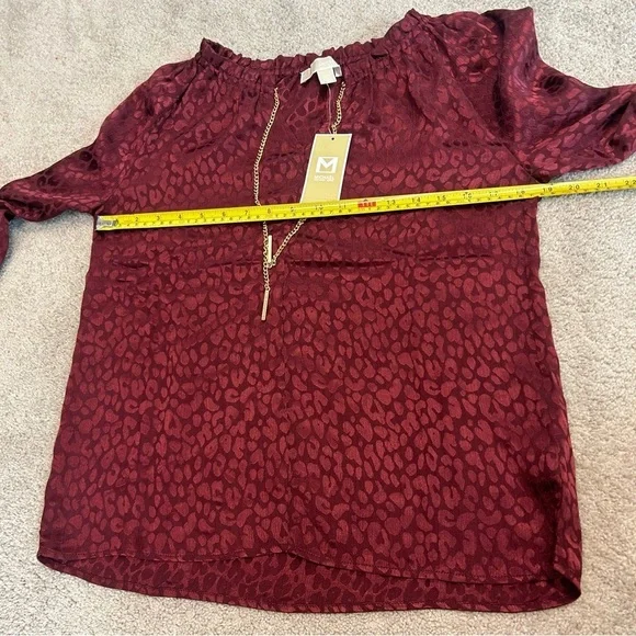 Michael Michael Kors red burgundy leopard cheetah print gold tone chain blouse - Picture 10 of 11
